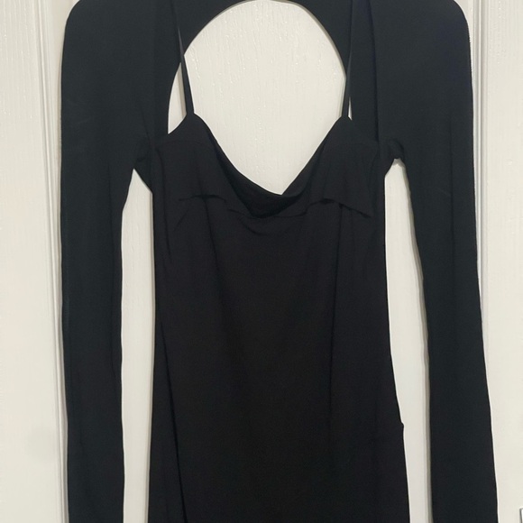 HELMUT LANG SCALA MIDI DRESS BASALT BLACK {$395} Spaghetti Strap Longsleeve Sm - Picture 5 of 10